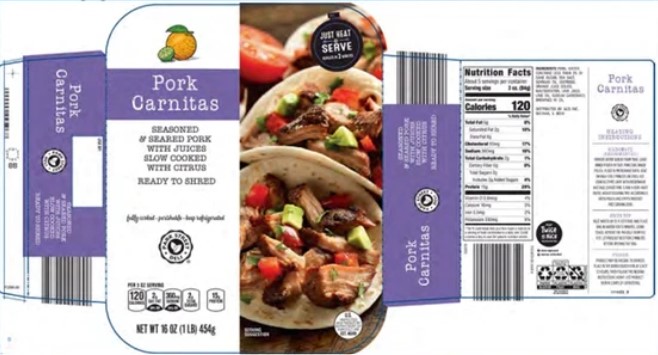 Package design for recalled pork carnitas.