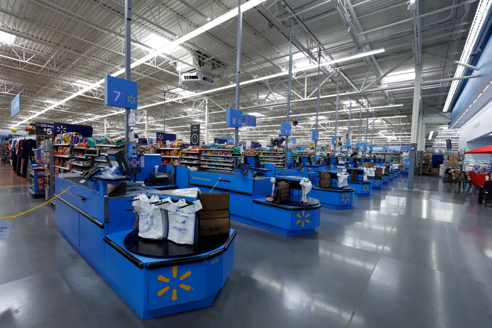 Walmart checkout lanes.