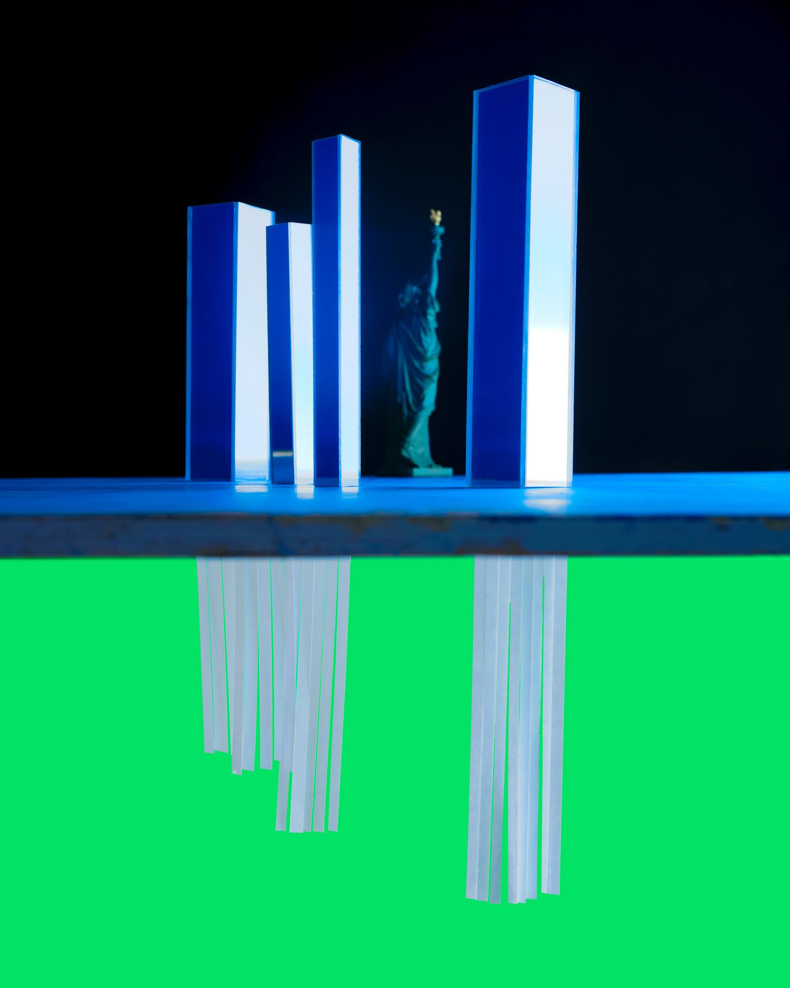 Building Statue of Liberty and Shredded Paper