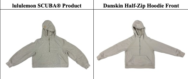 Comparison of Lululemon SCUBA® product and Danskin Half-Zip Hoodie.