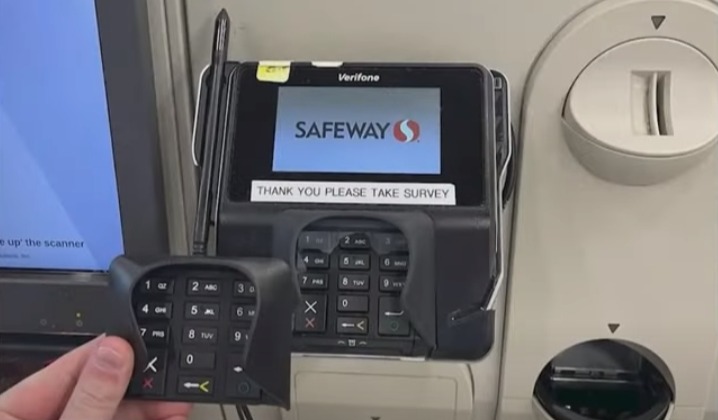 Safeway self-checkout keypad with a duplicate keypad.