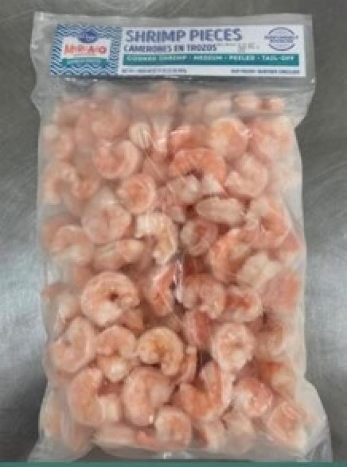 Bag of frozen shrimp pieces.