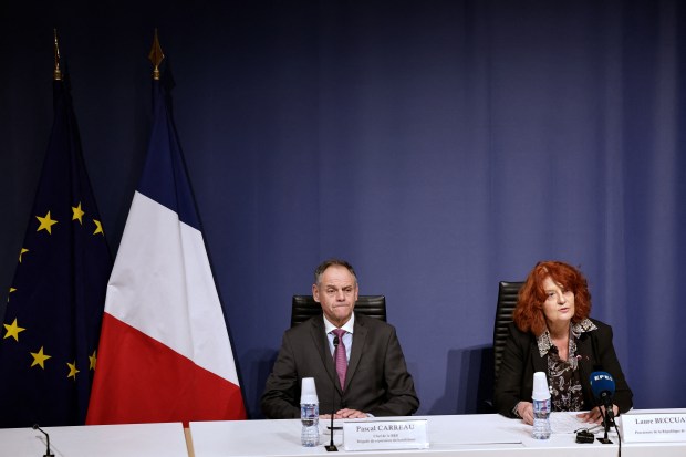From left: French police's anti-gang unit BRB (Brigade de Repression du Banditisme) Chief Paul Carreau (L) and Paris State Prosecutor Laure Beccuau give a press conference regarding the opening of a judicial investigation into the Louvre museum jewellry heist, in Paris on October 29, 2025.